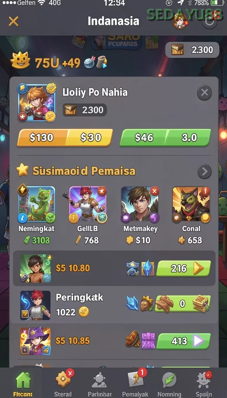 Cuplikan layar BOLA07 — menu navigasi